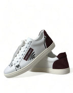 Dolce & Gabbana White Bordeaux Leather Logo Low Top Sneakers Shoes - Zeiniez