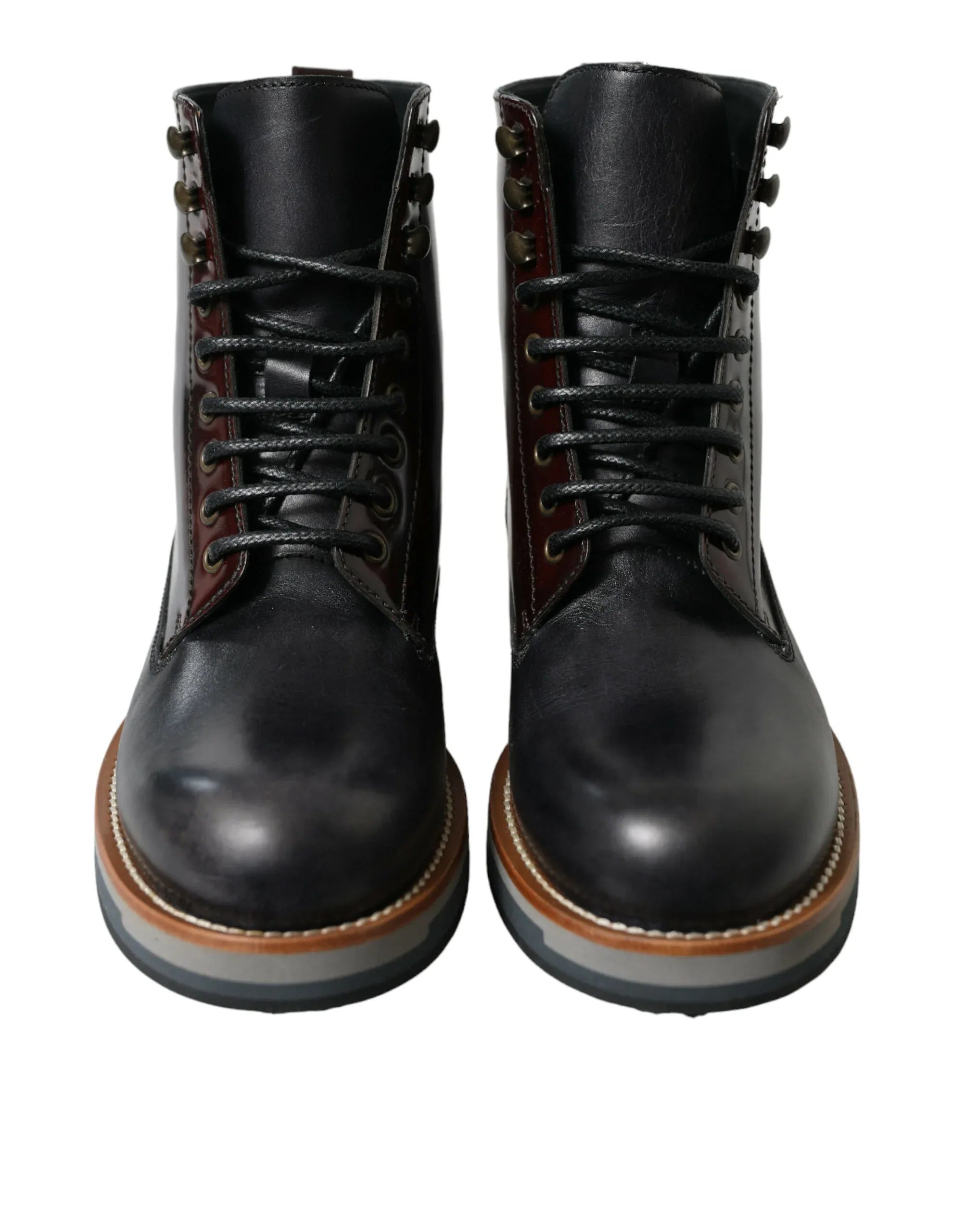 Dolce & Gabbana Black Leather Military Combat Boots Shoes - Zeiniez