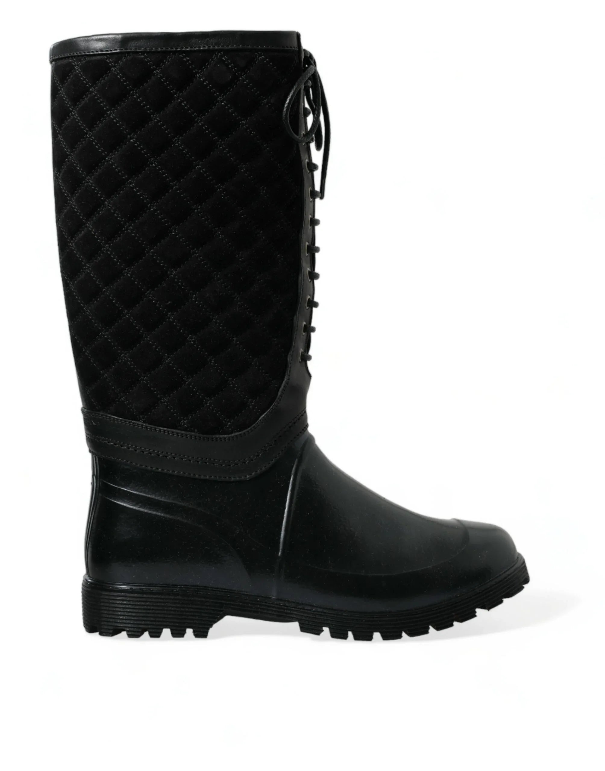 Dolce & Gabbana Black Chioggia Rubber Suede Rain Boots Shoes - Zeiniez