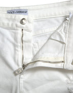 Dolce & Gabbana White Cotton Cropped Wide Leg Denim Jeans - Zeiniez
