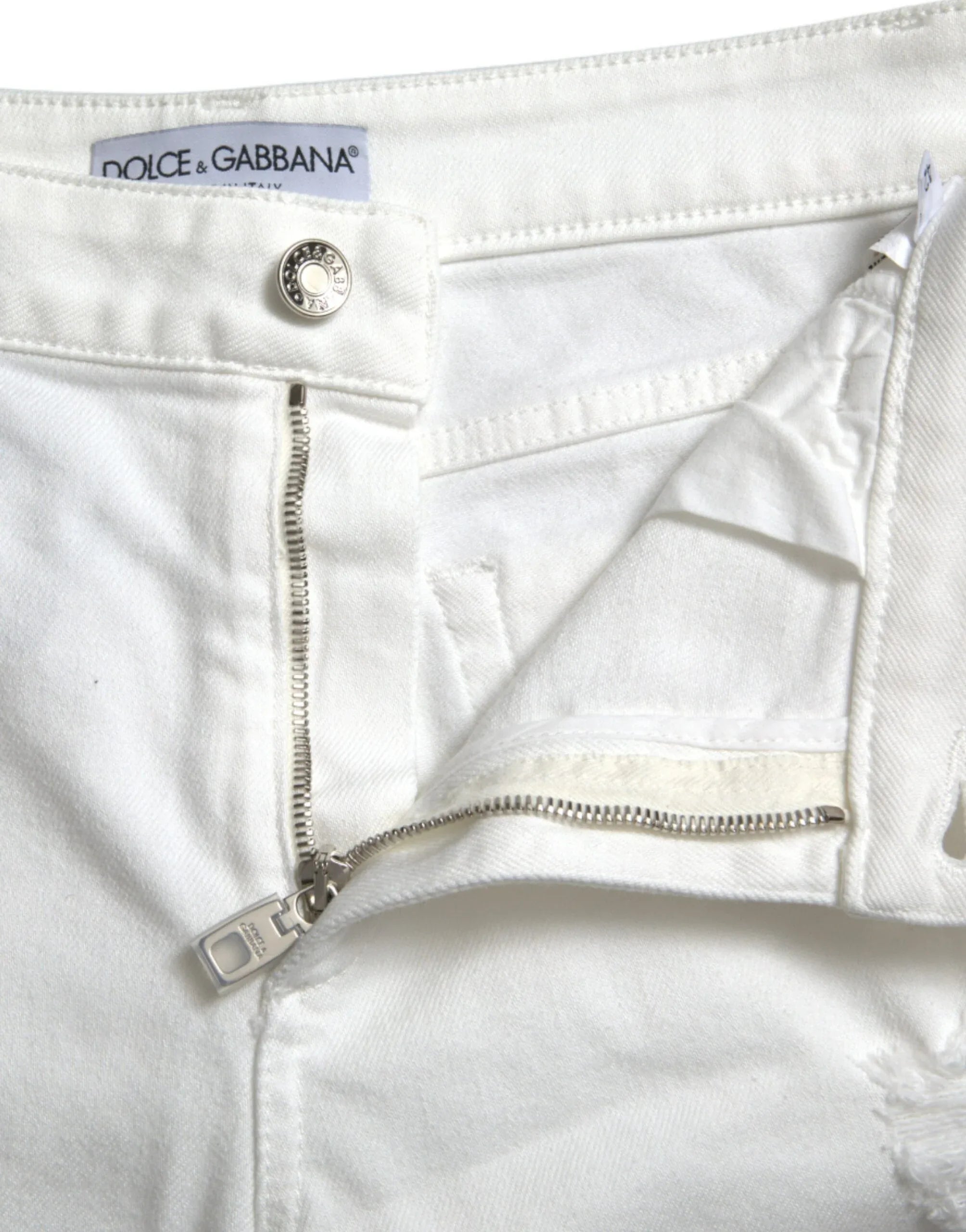 Dolce & Gabbana White Cotton Cropped Wide Leg Denim Jeans - Zeiniez