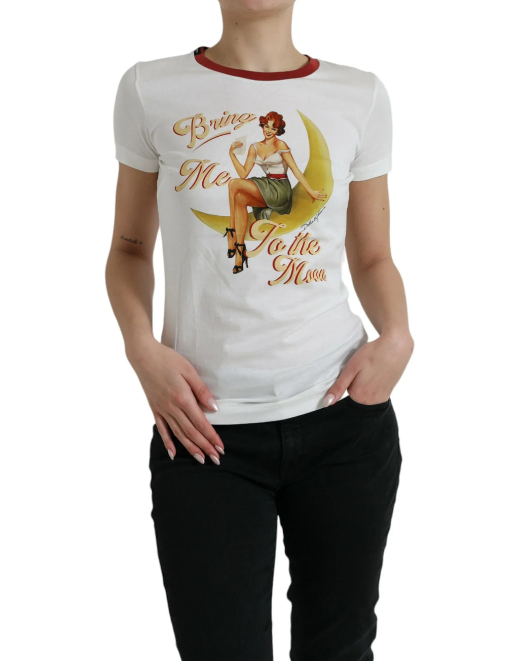 Dolce & Gabbana White Bring Me To The Moon T-shirt Top - Zeiniez