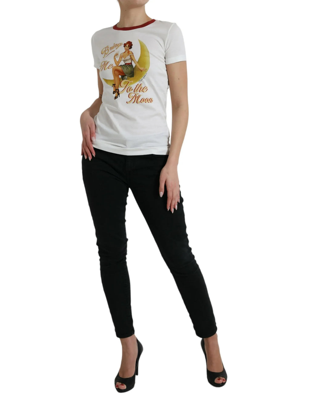 Dolce & Gabbana White Bring Me To The Moon T-shirt Top - Zeiniez
