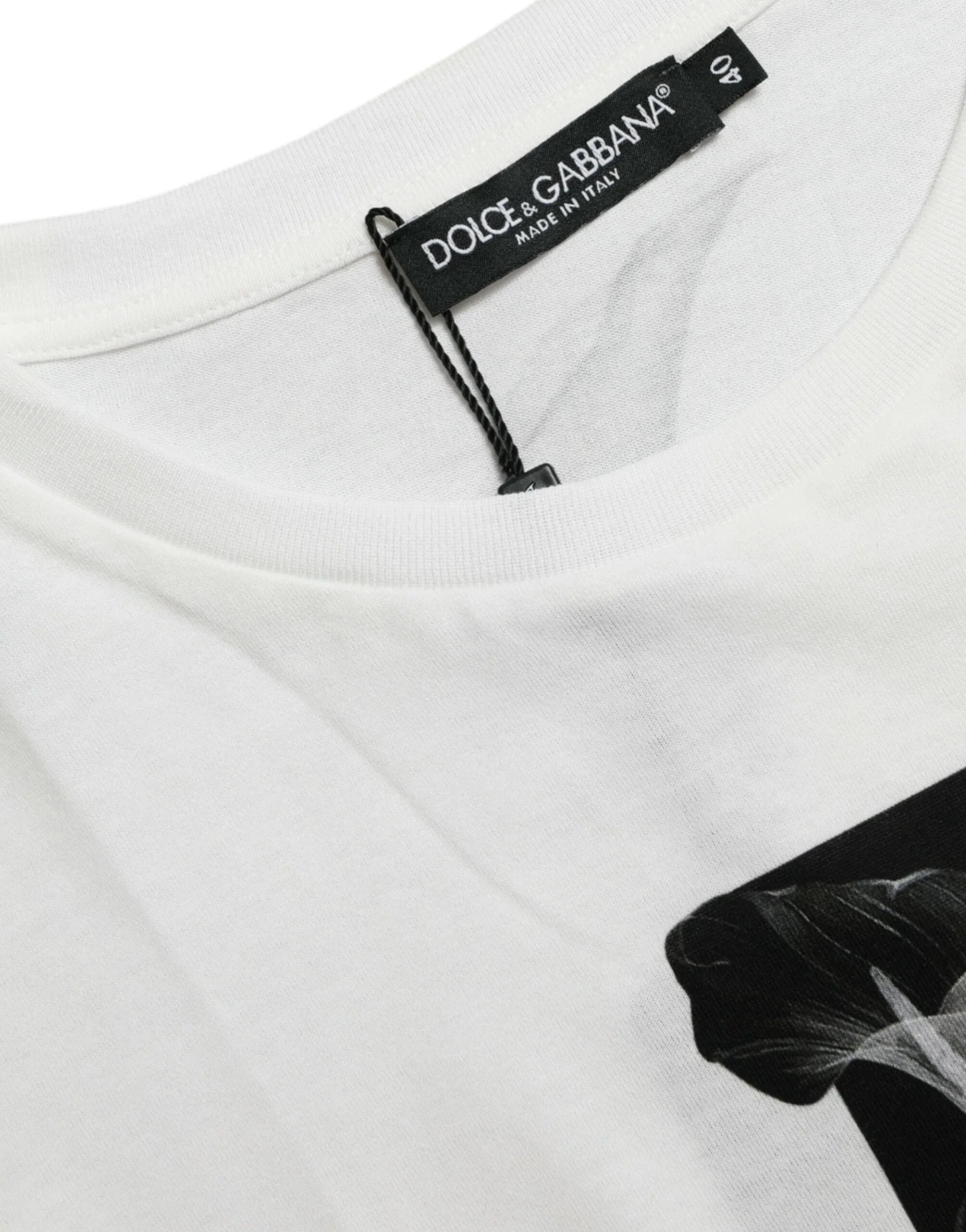 Dolce & Gabbana White Black Roses Crewneck Cotton T-shirt - Zeiniez
