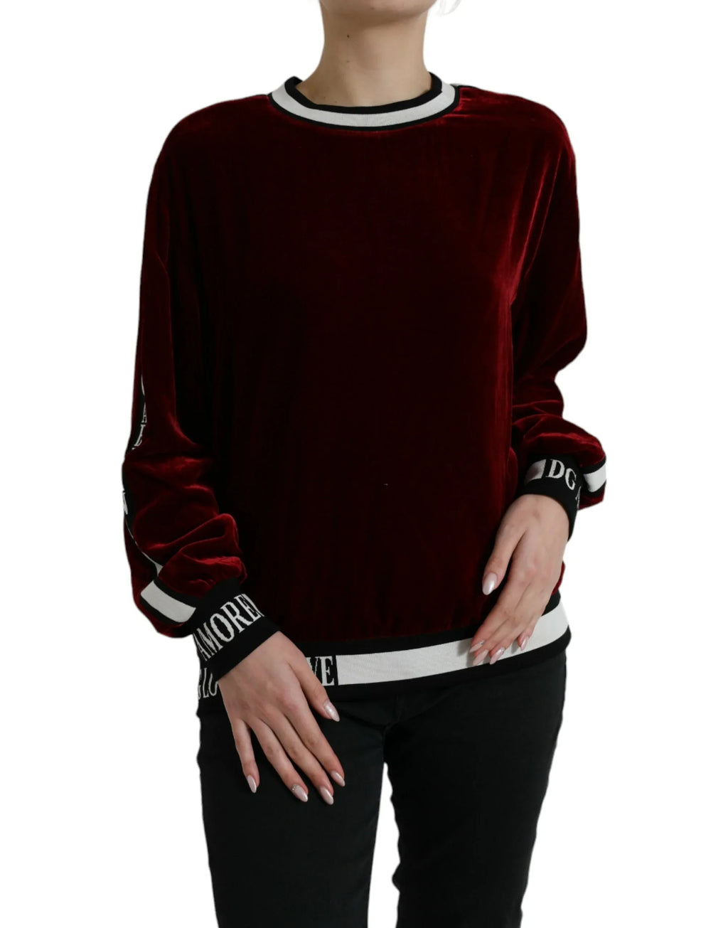 Dolce & Gabbana Bordeaux Velvet Round Neck Pullover Sweater - Zeiniez