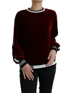 Dolce & Gabbana Bordeaux Velvet Round Neck Pullover Sweater - Zeiniez