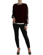 Dolce & Gabbana Bordeaux Velvet Round Neck Pullover Sweater - Zeiniez