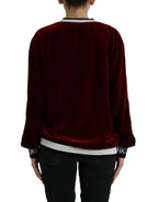 Dolce & Gabbana Bordeaux Velvet Round Neck Pullover Sweater - Zeiniez