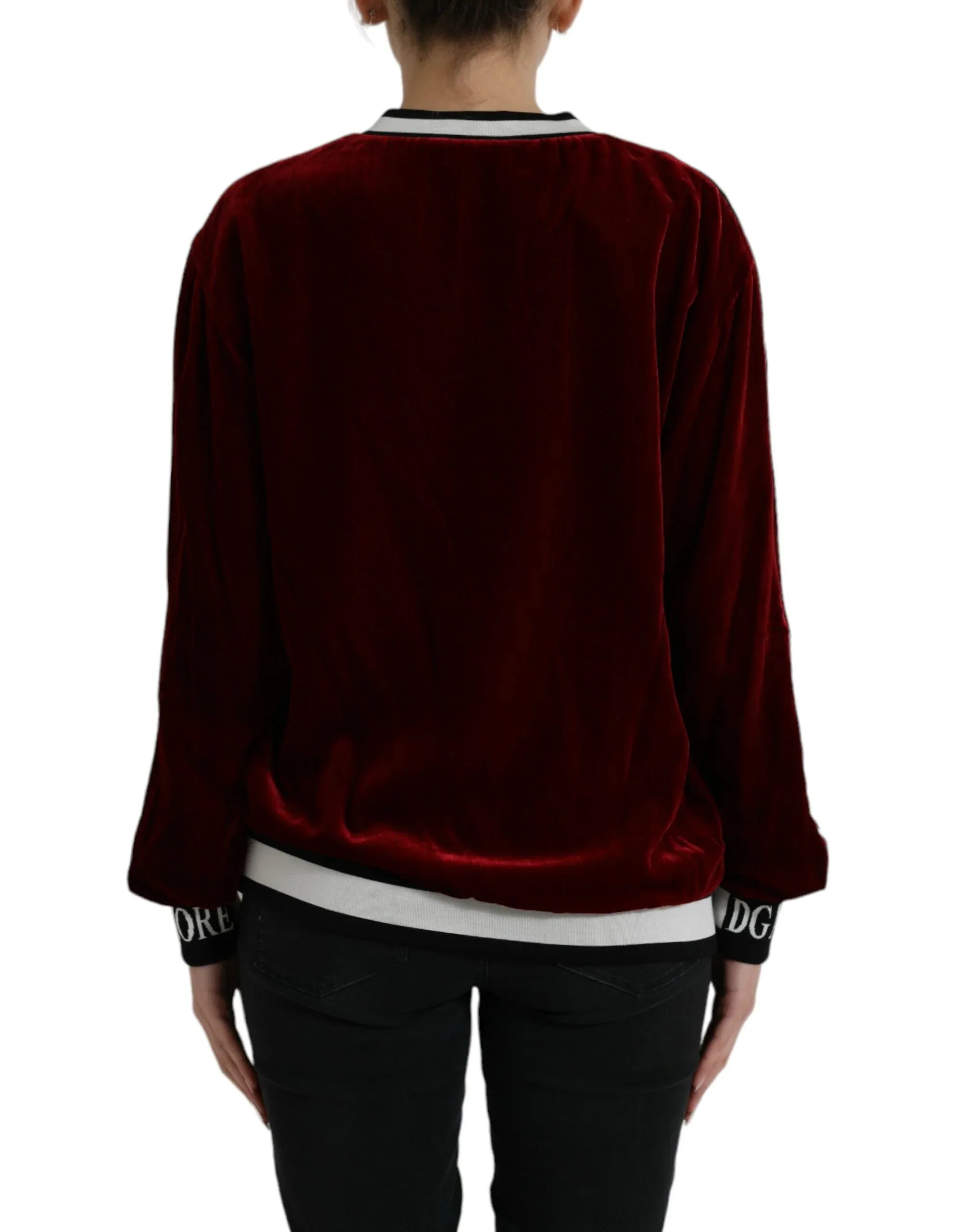 Dolce & Gabbana Bordeaux Velvet Round Neck Pullover Sweater - Zeiniez
