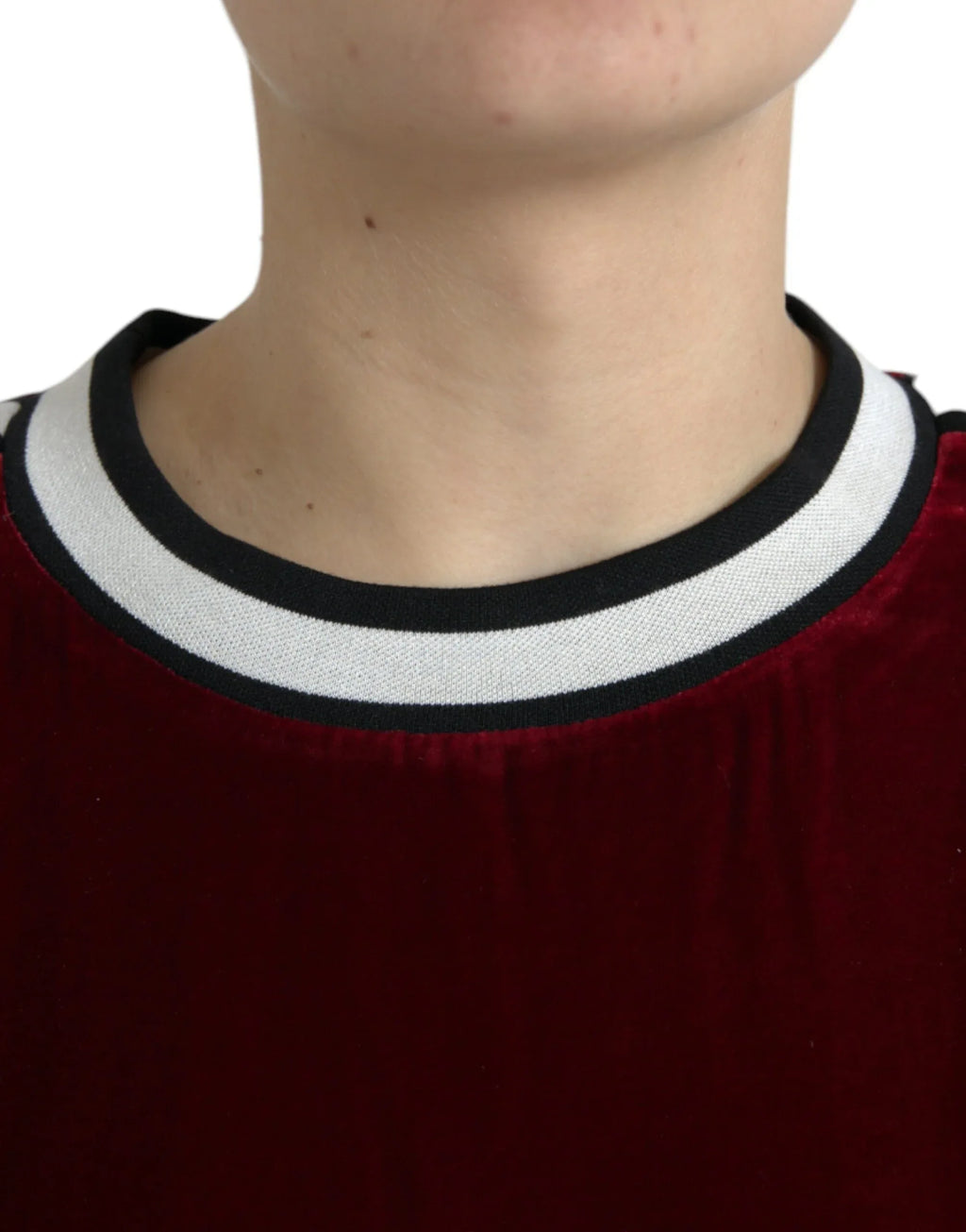 Dolce & Gabbana Bordeaux Velvet Round Neck Pullover Sweater - Zeiniez
