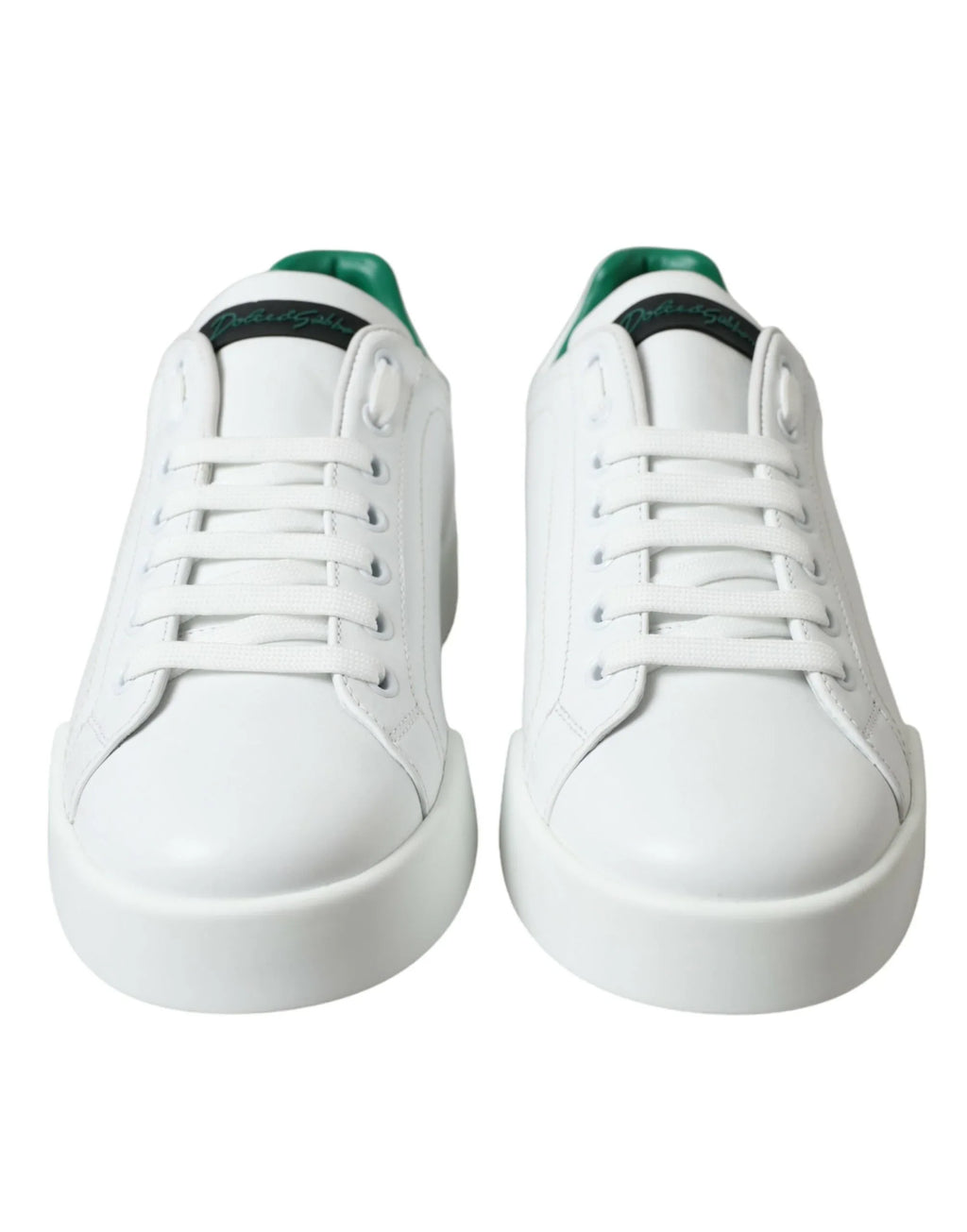 Dolce & Gabbana White Green Leather Portofino Sneakers Shoes - Zeiniez