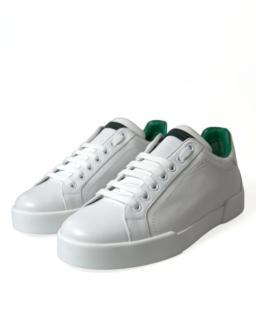 Dolce & Gabbana White Green Leather Portofino Sneakers Shoes - Zeiniez