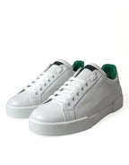 Dolce & Gabbana White Green Leather Portofino Sneakers Shoes - Zeiniez