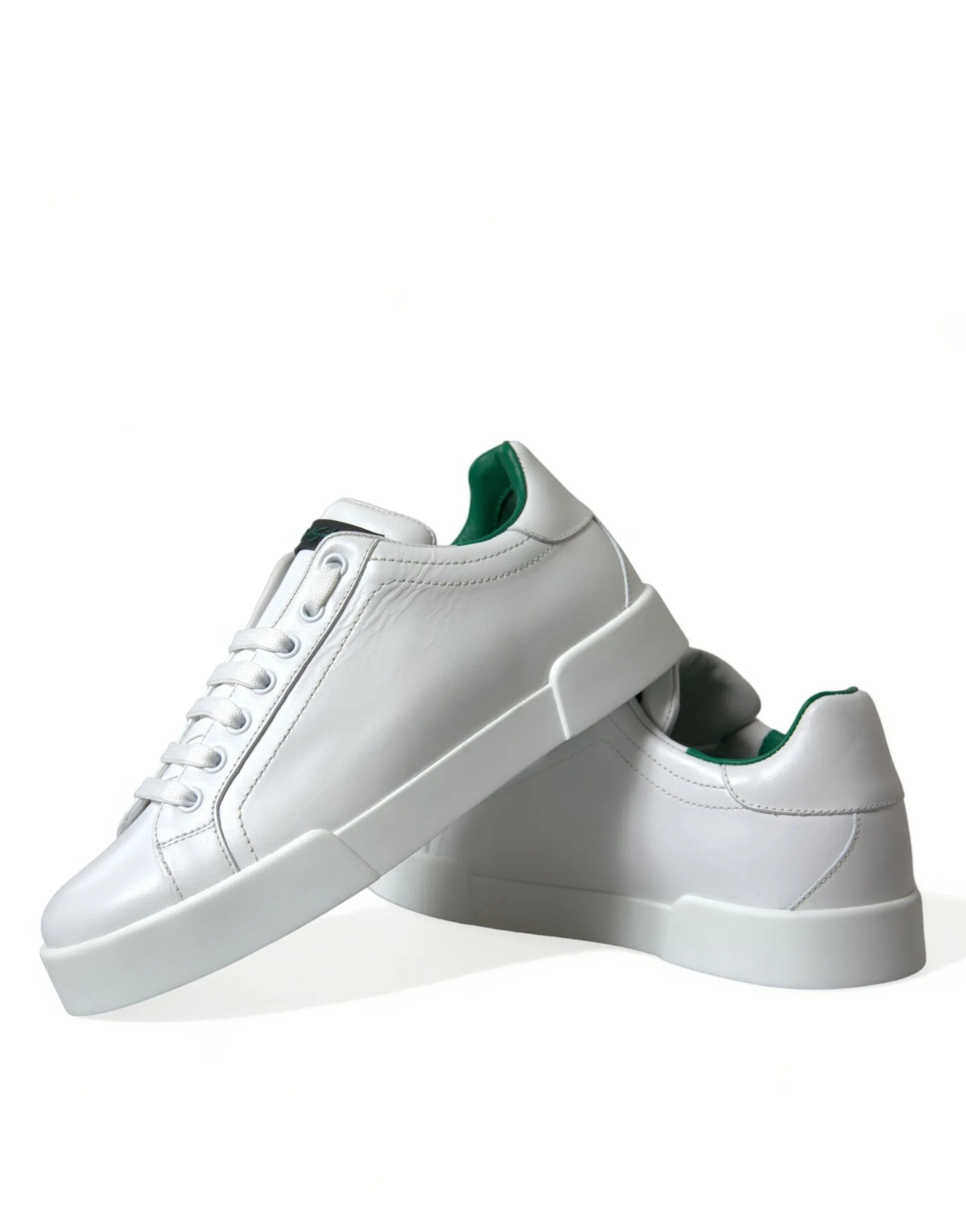 Dolce & Gabbana White Green Leather Portofino Sneakers Shoes - Zeiniez