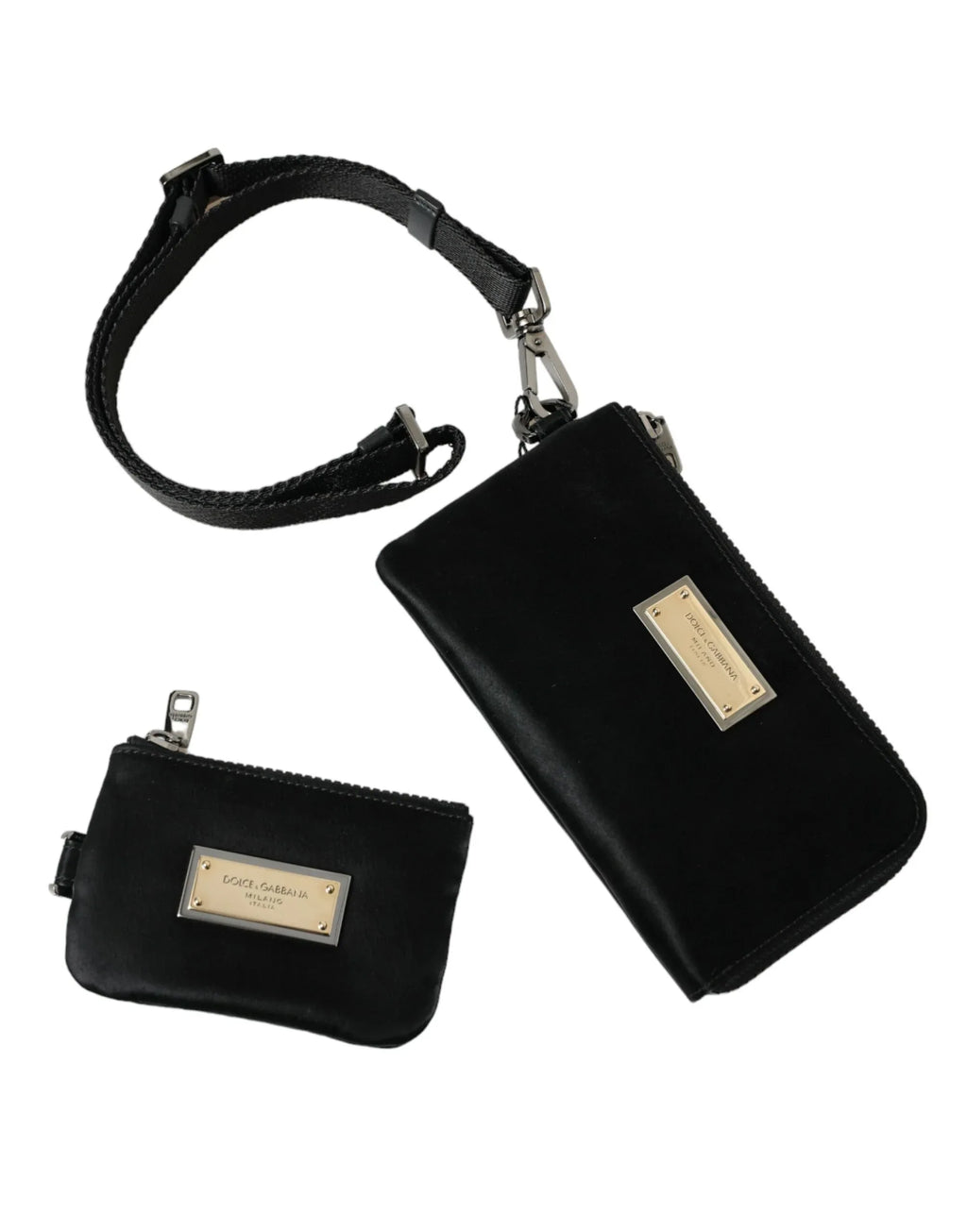 Dolce & Gabbana Black Nylon Logo Plaque Keyring Pouch Clutch Bag - Zeiniez