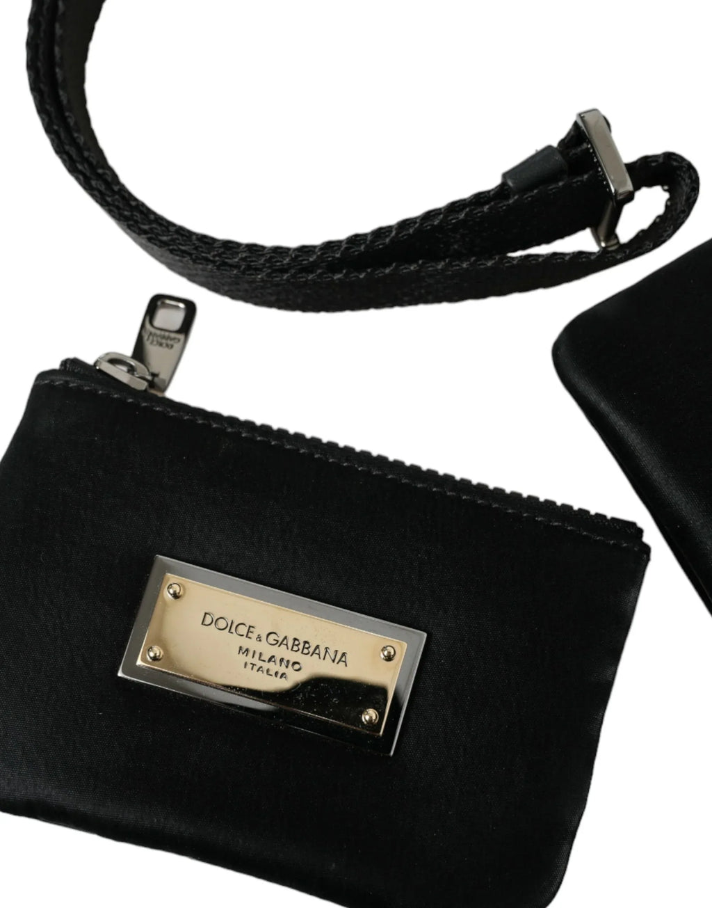 Dolce & Gabbana Black Nylon Logo Plaque Keyring Pouch Clutch Bag - Zeiniez