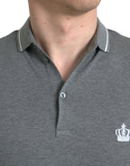 Dolce & Gabbana Gray Collared Short Sleeve Crown T-shirt - Zeiniez