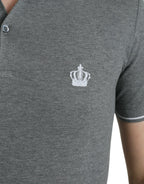 Dolce & Gabbana Gray Collared Short Sleeve Crown T-shirt - Zeiniez