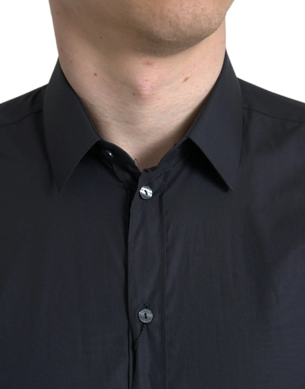 Dolce & Gabbana Navy Blue Cotton Collared Formal Dress Shirt - Zeiniez