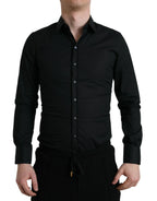 Dolce & Gabbana Black Cotton Stretch Slim Formal Dress Shirt - Zeiniez