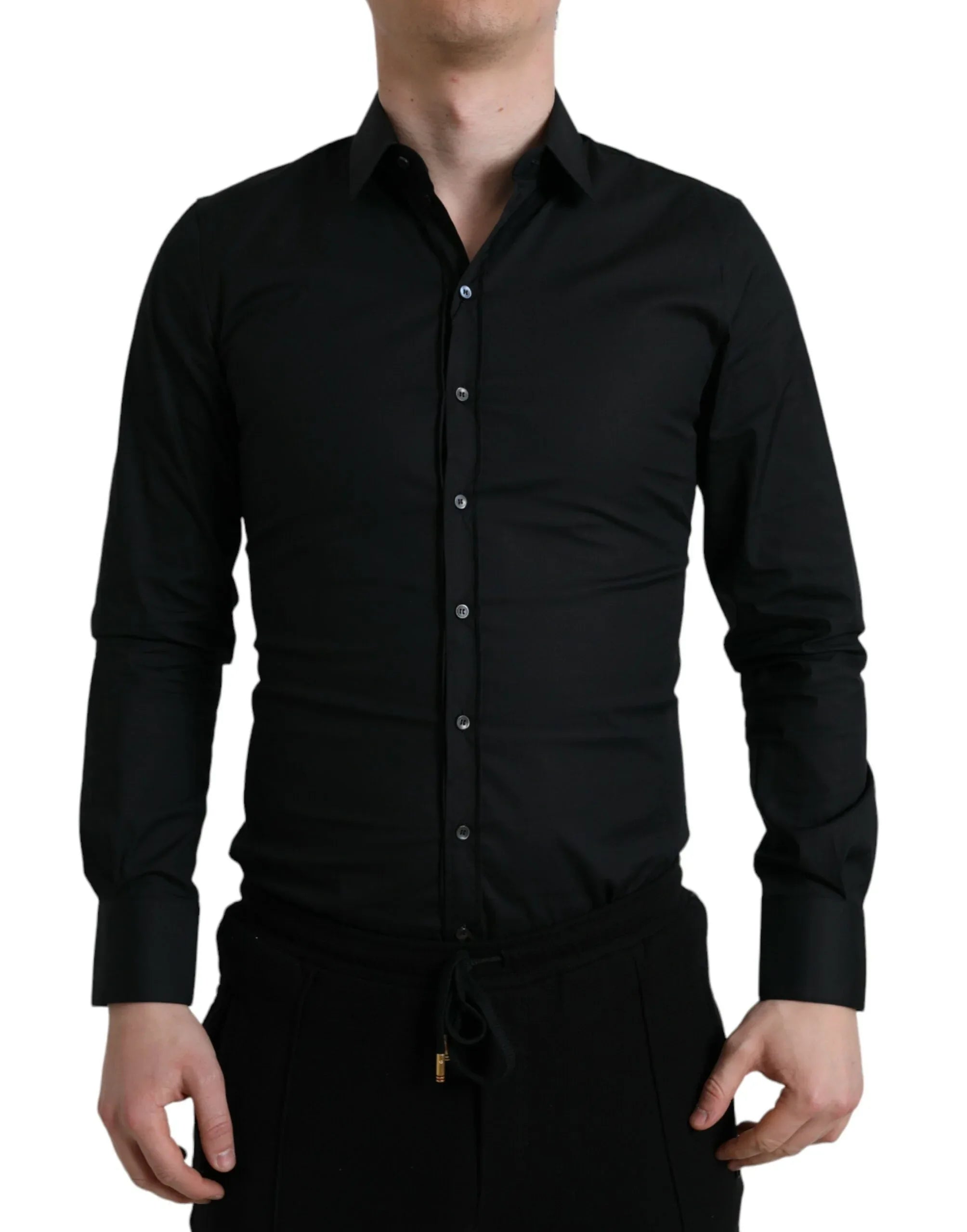 Dolce & Gabbana Black Cotton Stretch Slim Formal Dress Shirt - Zeiniez