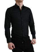 Dolce & Gabbana Black Cotton Stretch Slim Formal Dress Shirt - Zeiniez