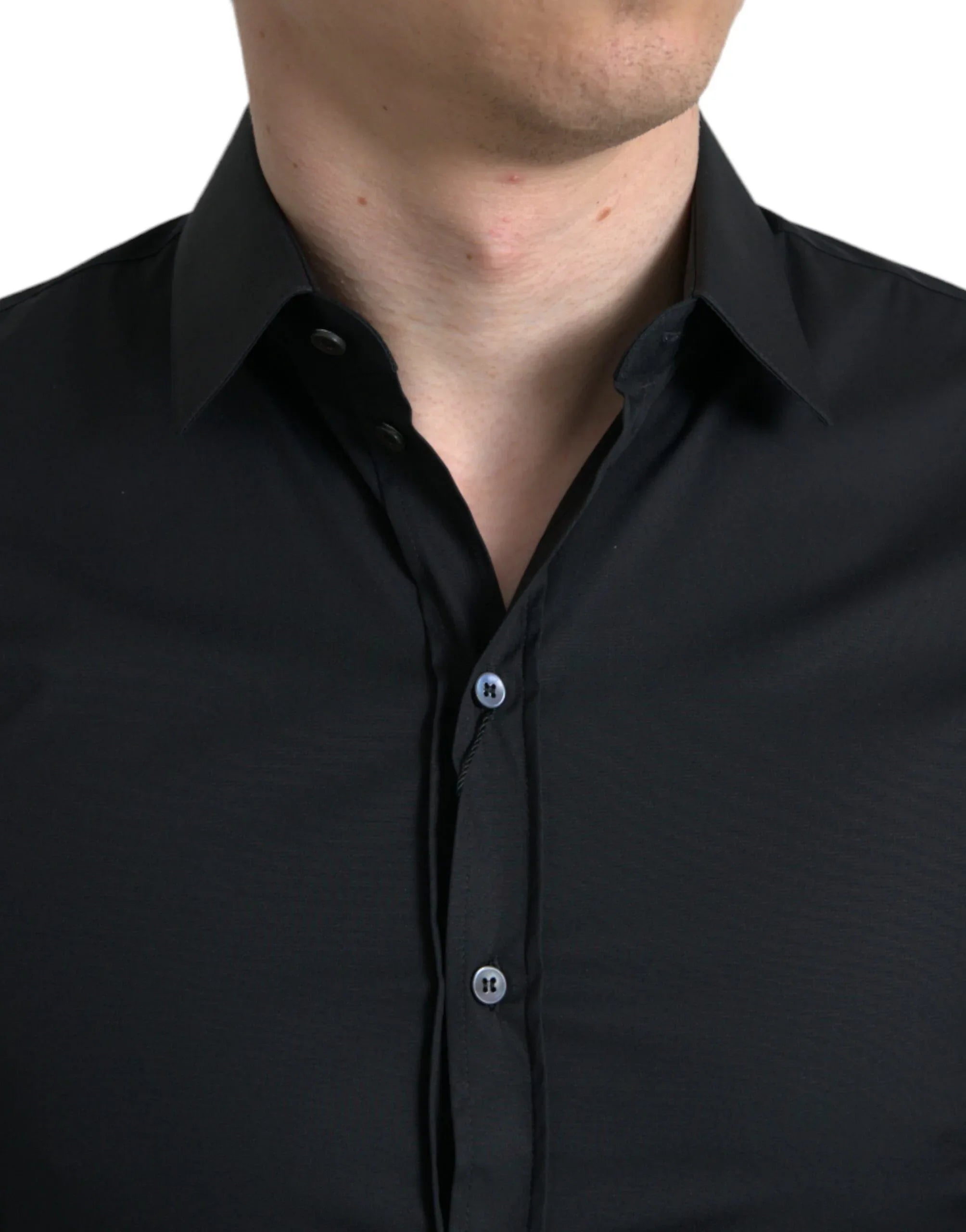 Dolce & Gabbana Black Cotton Stretch Slim Formal Dress Shirt - Zeiniez