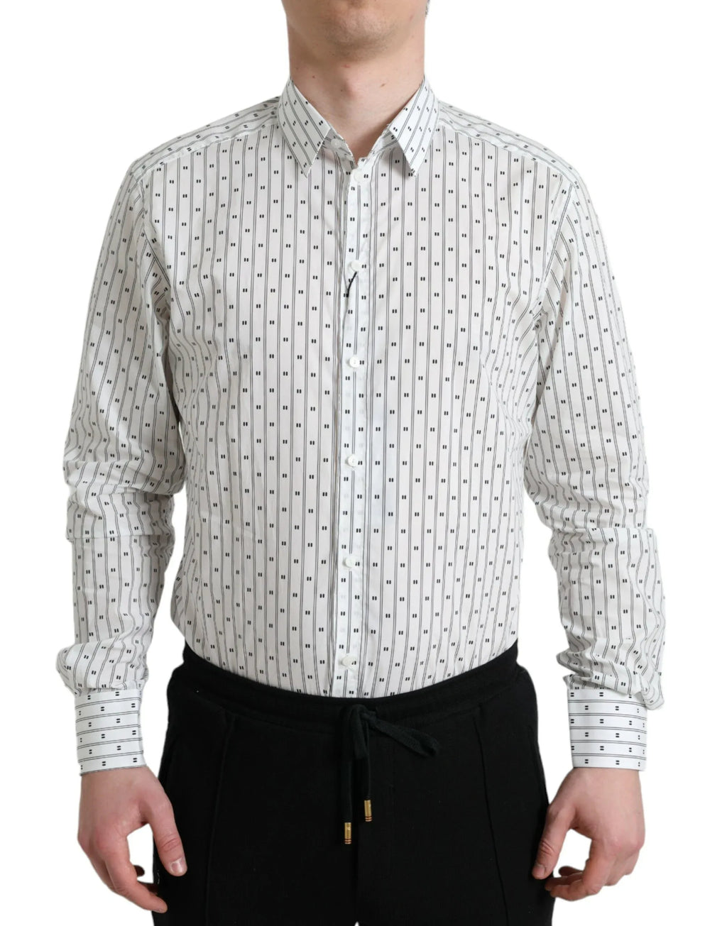 Dolce & Gabbana White Patterned Men GOLD Formal Dress Shirt - Zeiniez