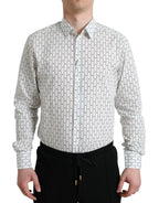 Dolce & Gabbana White Patterned Men GOLD Formal Dress Shirt - Zeiniez