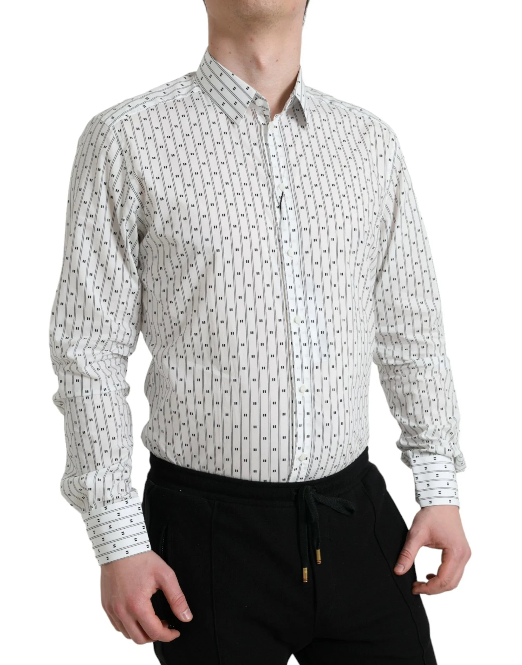 Dolce & Gabbana White Patterned Men GOLD Formal Dress Shirt - Zeiniez