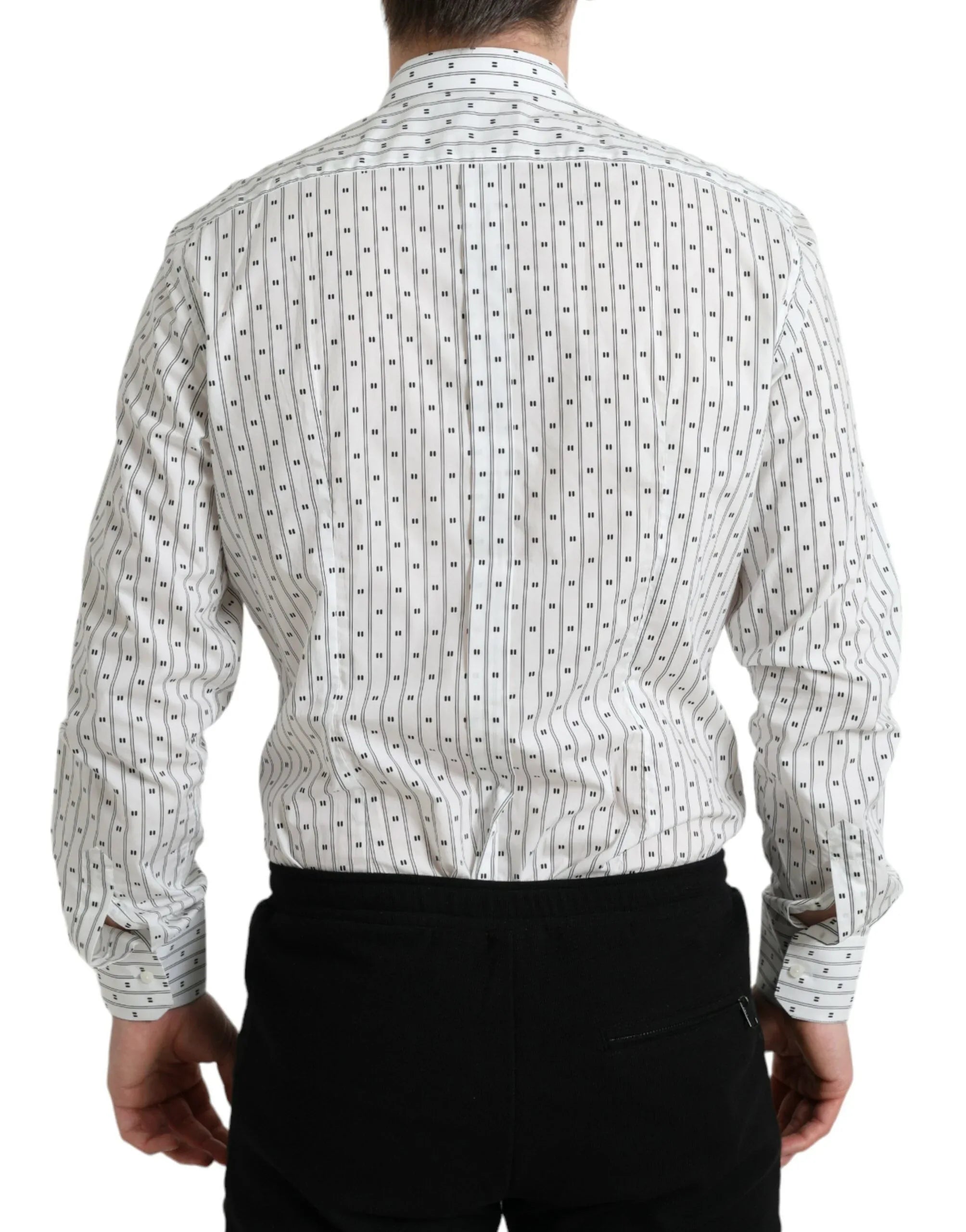 Dolce & Gabbana White Patterned Men GOLD Formal Dress Shirt - Zeiniez