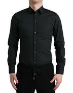 Dolce & Gabbana Black Cotton Silk Formal GOLD Dress Shirt - Zeiniez
