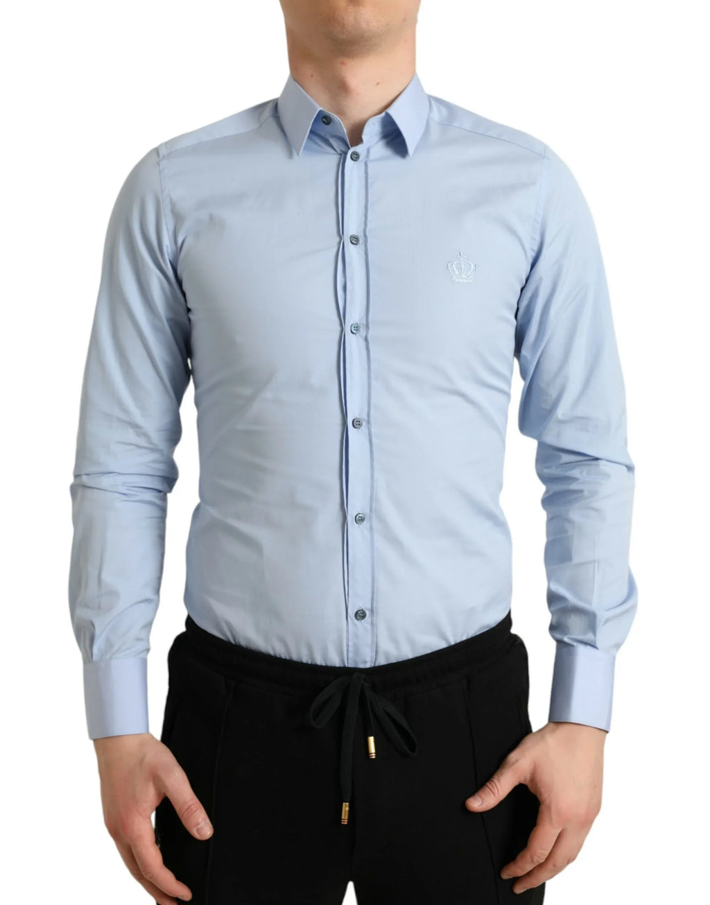 Dolce & Gabbana Sky Blue Cotton Men Formal GOLD Dress Shirt - Zeiniez