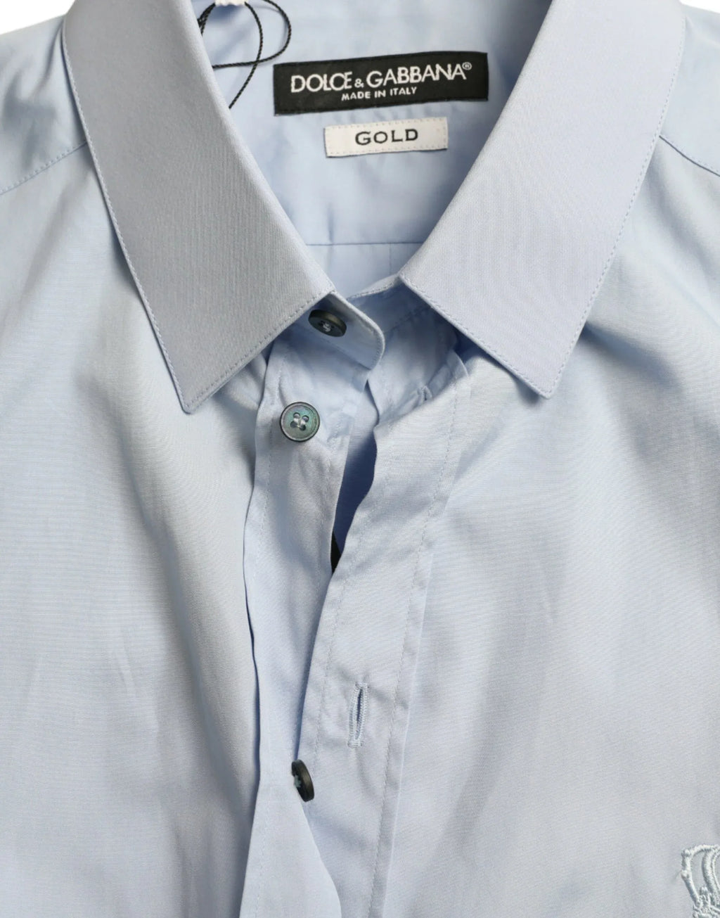 Dolce & Gabbana Sky Blue Cotton Men Formal GOLD Dress Shirt - Zeiniez