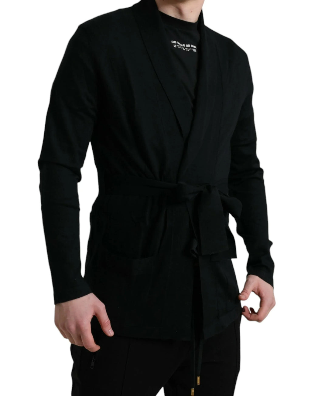Dolce & Gabbana Black Cashmere Long Sleeves Belted Wrap Robe - Zeiniez
