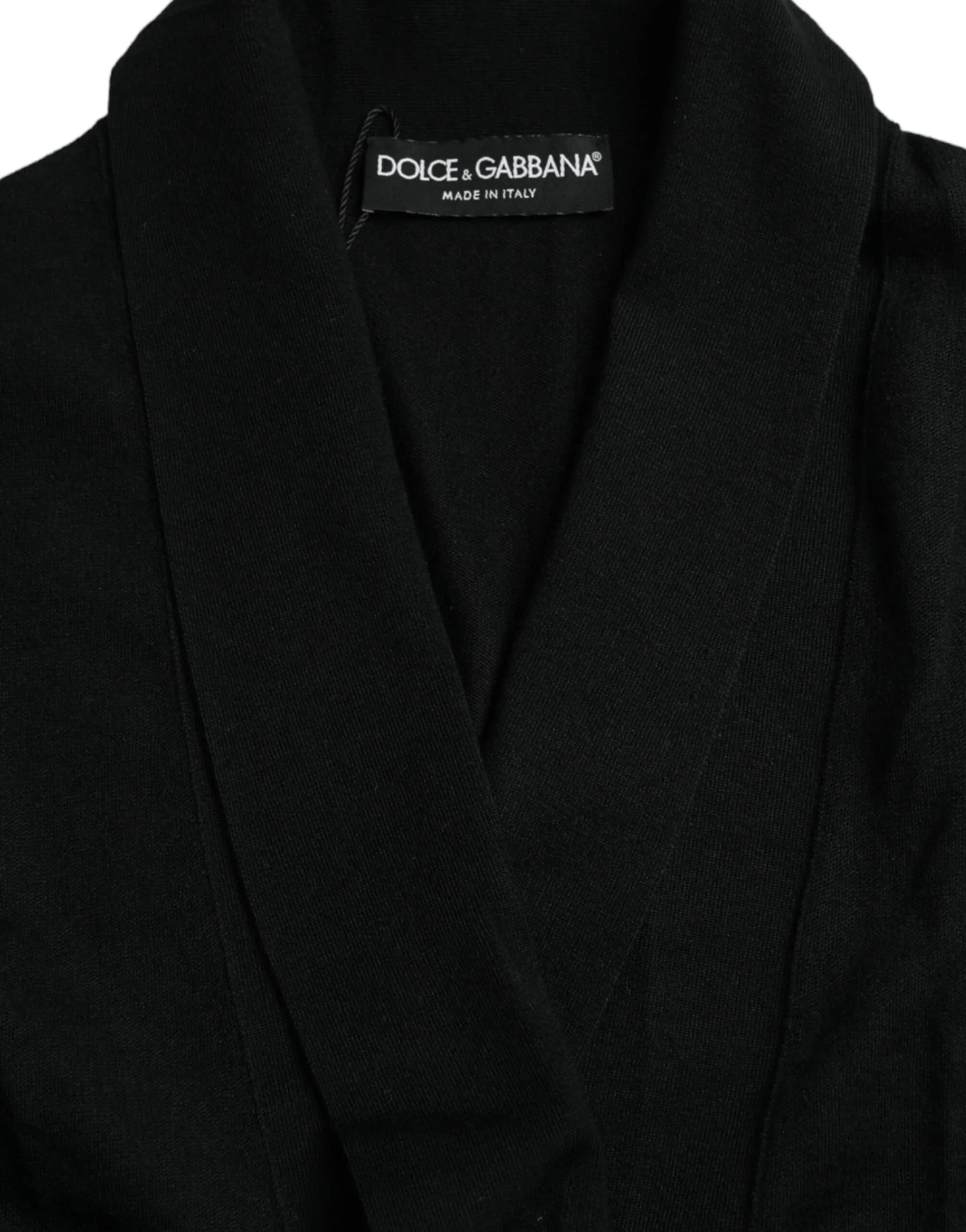 Dolce & Gabbana Black Cashmere Long Sleeves Belted Wrap Robe - Zeiniez
