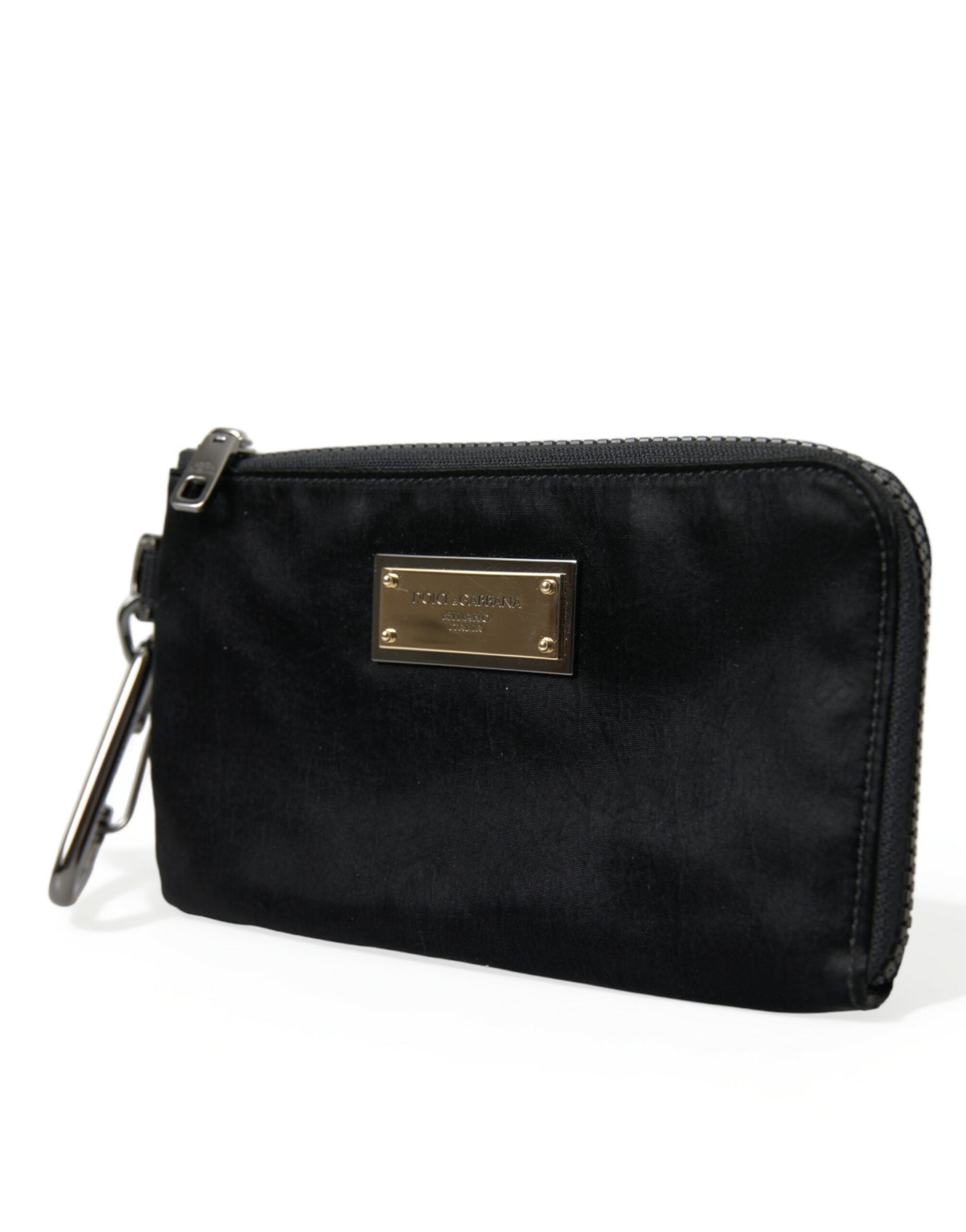 Dolce & Gabbana Black Nylon Logo Plaque Keyring Pouch Clutch Bags - Zeiniez