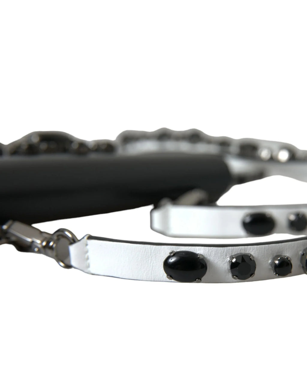 Dolce & Gabbana Black White Leather Crystal Embellished Cardholder Wallet - Zeiniez