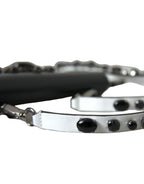 Dolce & Gabbana Black White Leather Crystal Embellished Cardholder Wallet - Zeiniez