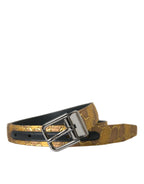 Dolce & Gabbana Gold Leather Jacquard Silver Metal Buckle Belt - Zeiniez