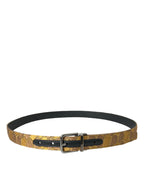 Dolce & Gabbana Gold Leather Jacquard Silver Metal Buckle Belt - Zeiniez