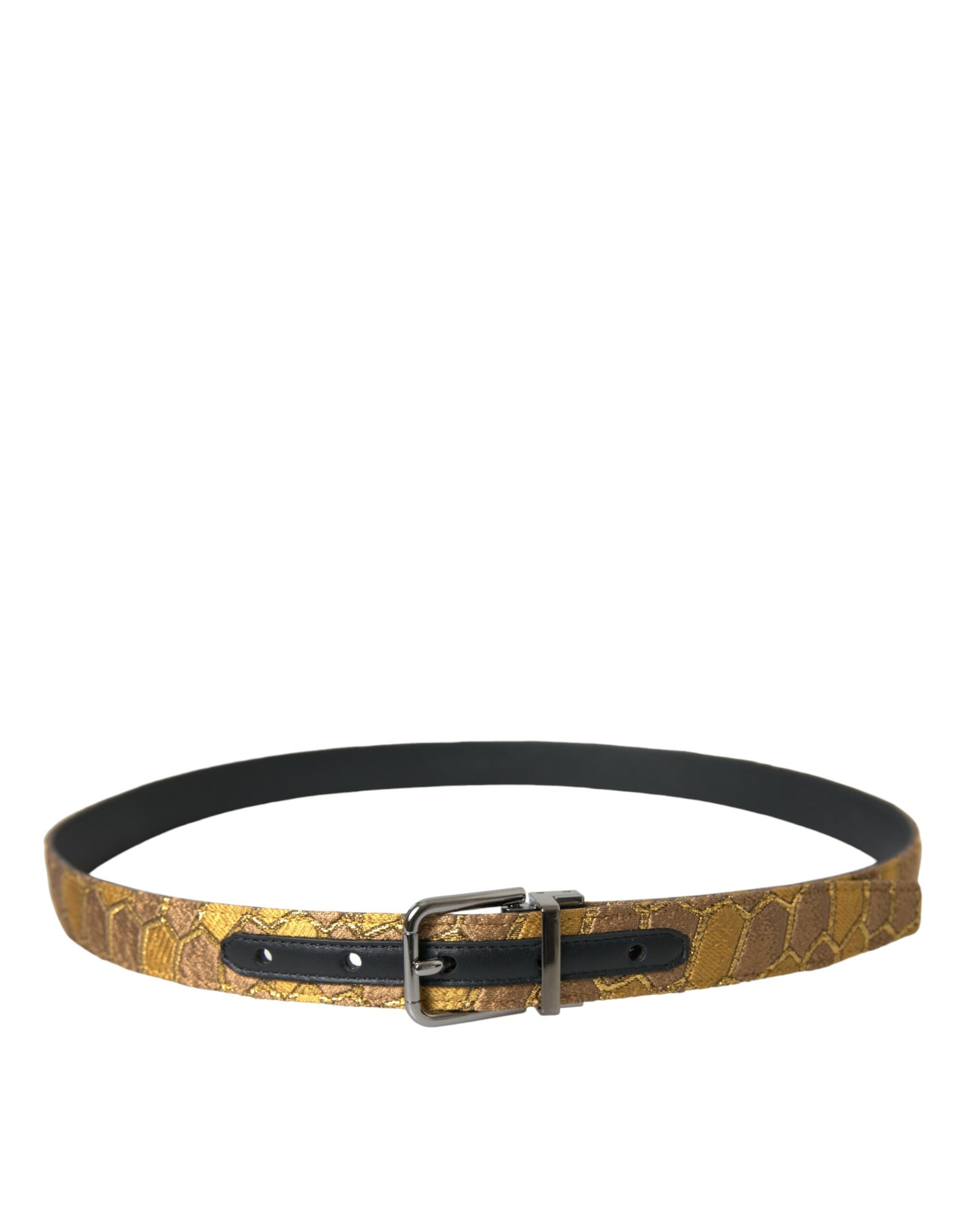 Dolce & Gabbana Gold Leather Jacquard Silver Metal Buckle Belt - Zeiniez