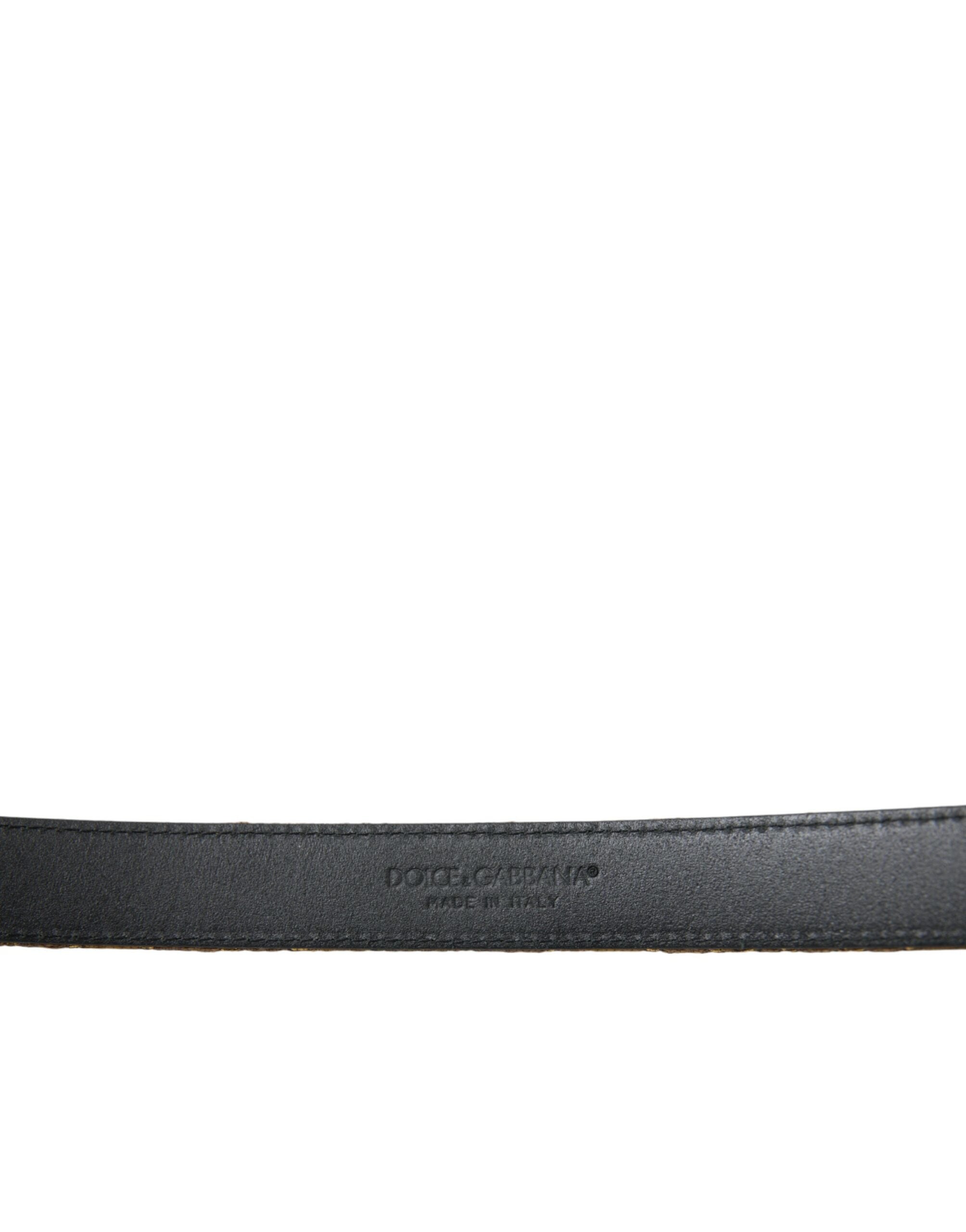 Dolce & Gabbana Gold Leather Jacquard Silver Metal Buckle Belt - Zeiniez