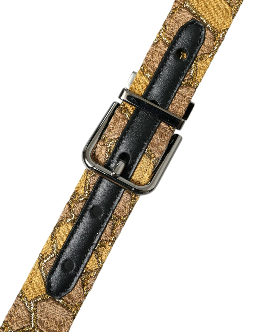 Dolce & Gabbana Gold Leather Jacquard Silver Metal Buckle Belt - Zeiniez