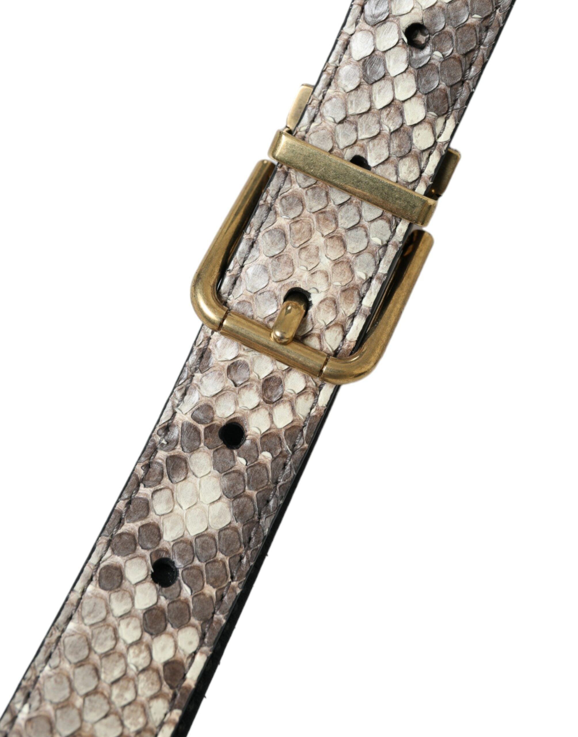 Dolce & Gabbana Brown Python Leather Gold Metal Buckle Belt - Zeiniez