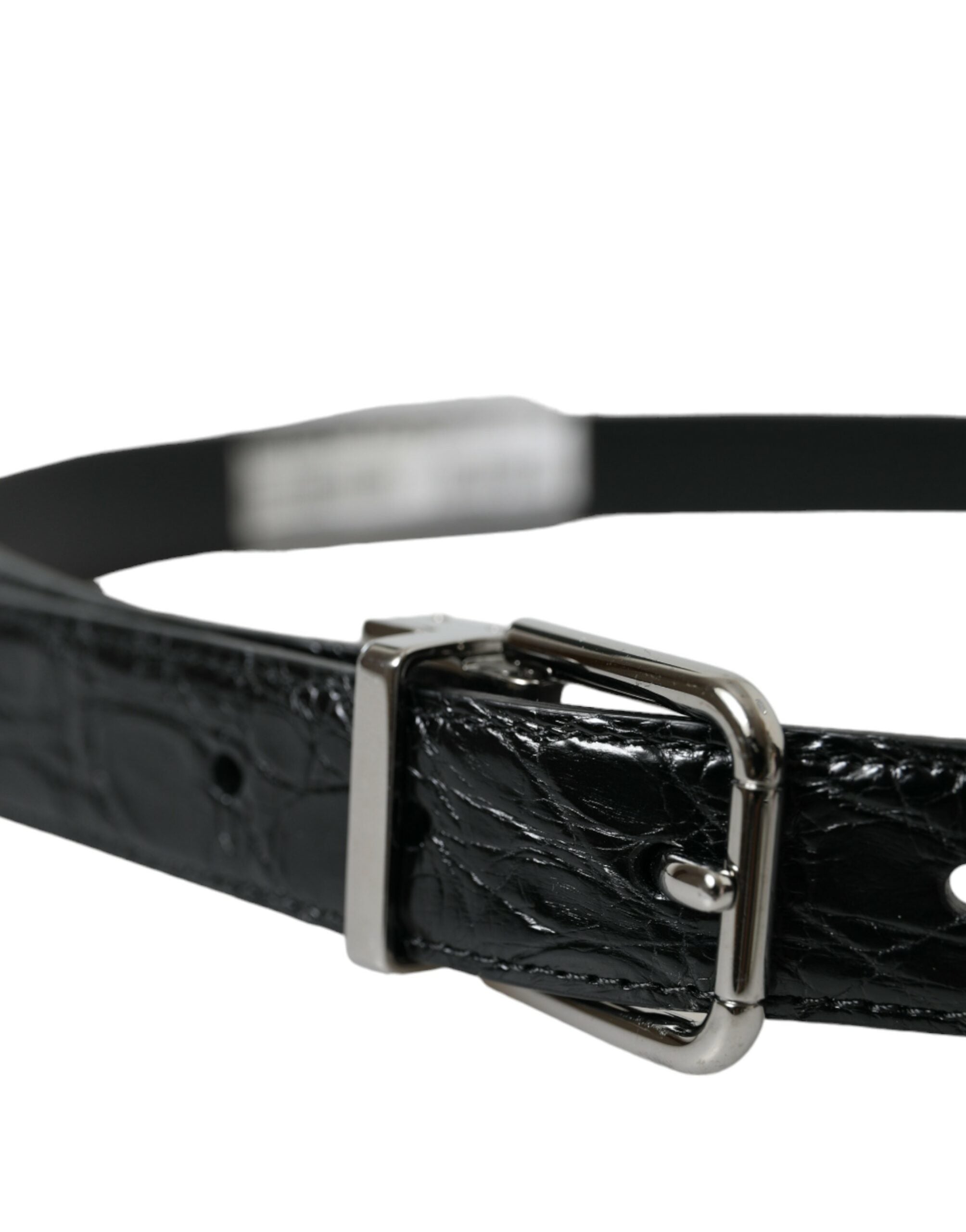 Dolce & Gabbana Black Leather Silver Metal Buckle Belt - Zeiniez