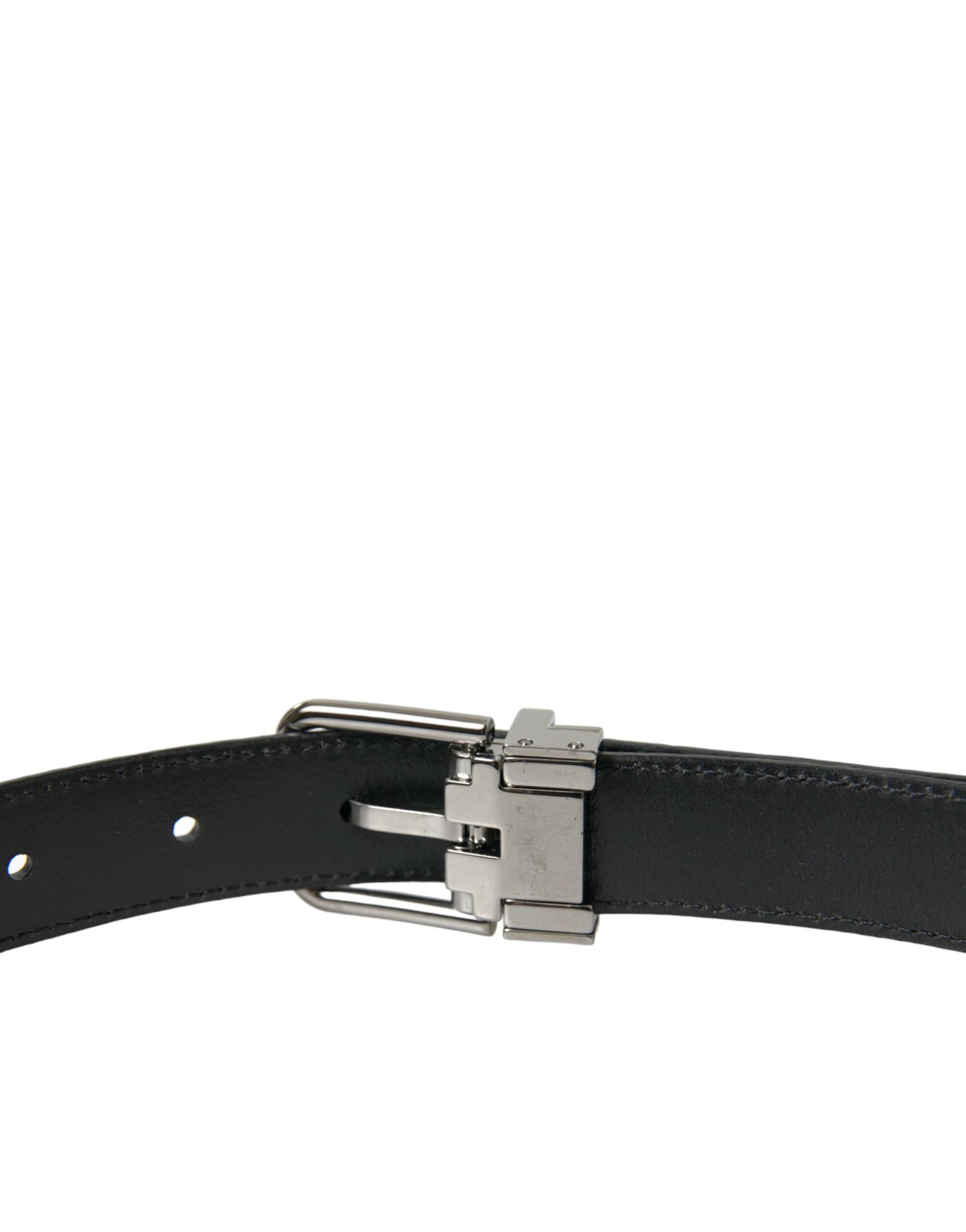 Dolce & Gabbana Black Leather Silver Metal Buckle Belt - Zeiniez