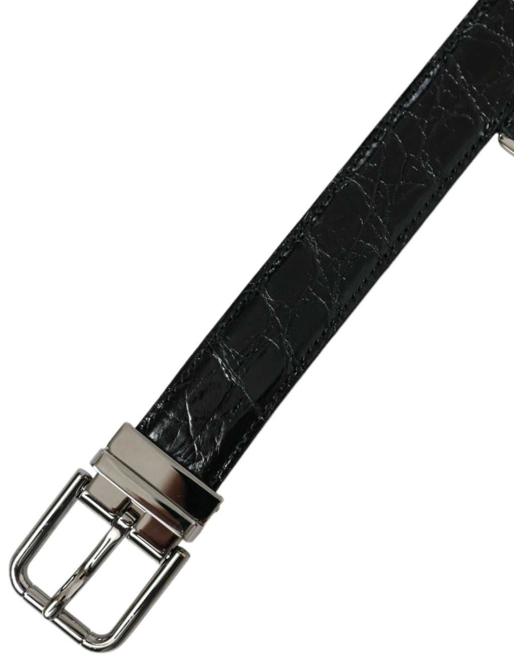 Dolce & Gabbana Black Leather Silver Metal Buckle Belt - Zeiniez