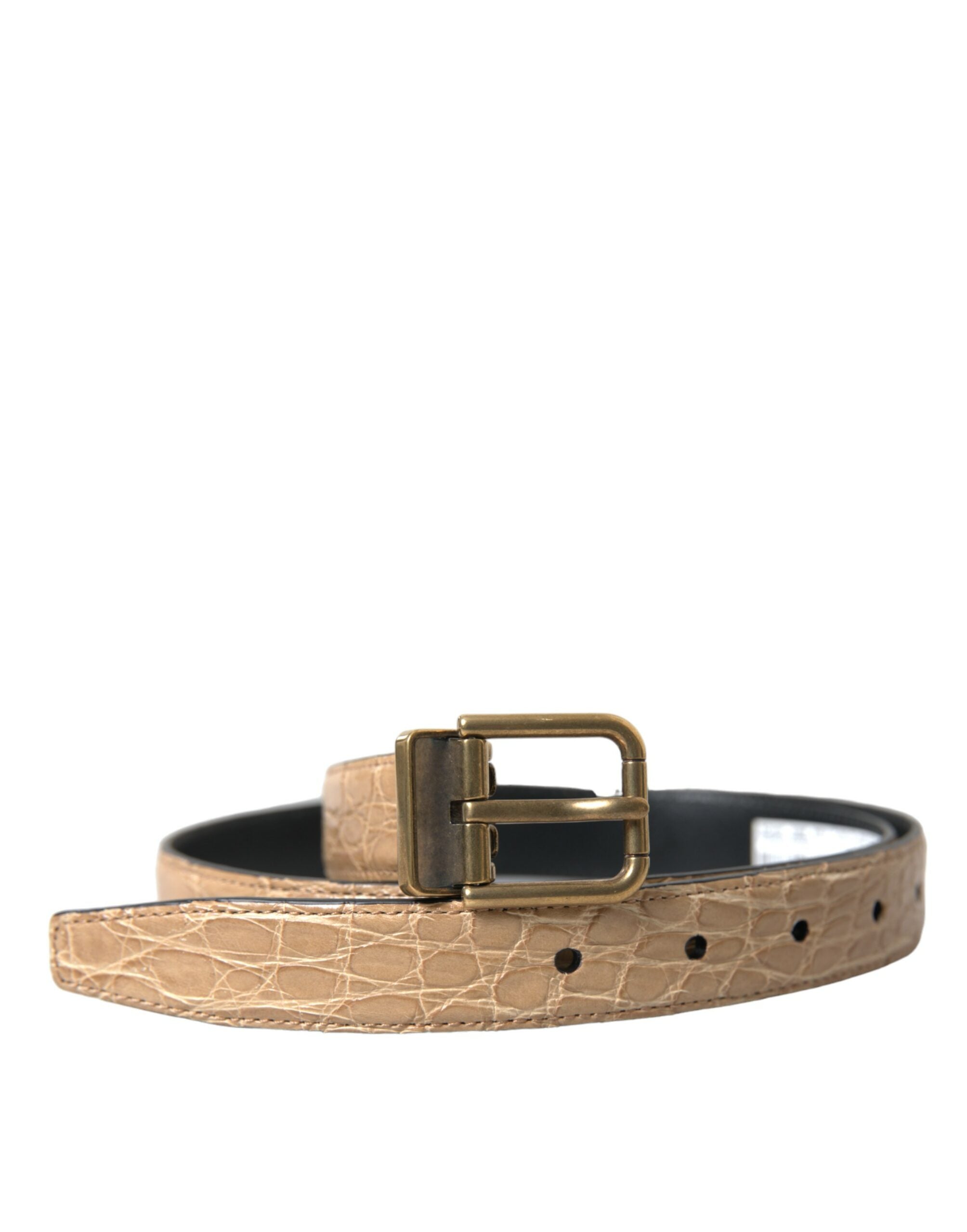 Dolce & Gabbana Beige Exotic Leather Gold Metal Buckle Belt - Zeiniez