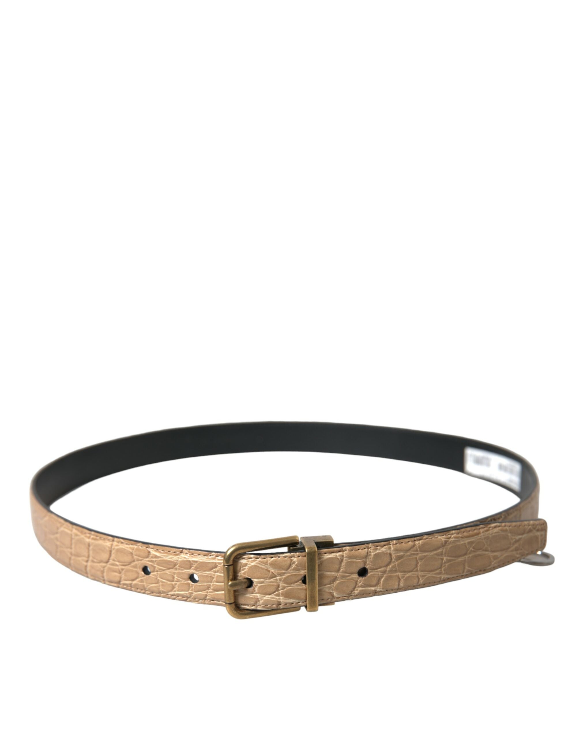 Dolce & Gabbana Beige Exotic Leather Gold Metal Buckle Belt - Zeiniez